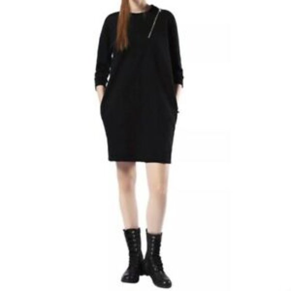 Diesel cotton zip-shoulder dress - black - gold zipper - pockets - midlenght - Picture 7 of 7